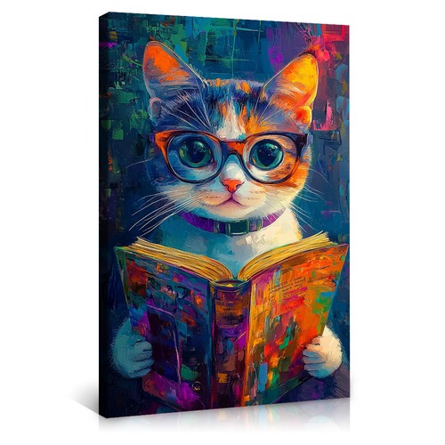 Cat reading book canvas - cat, poster